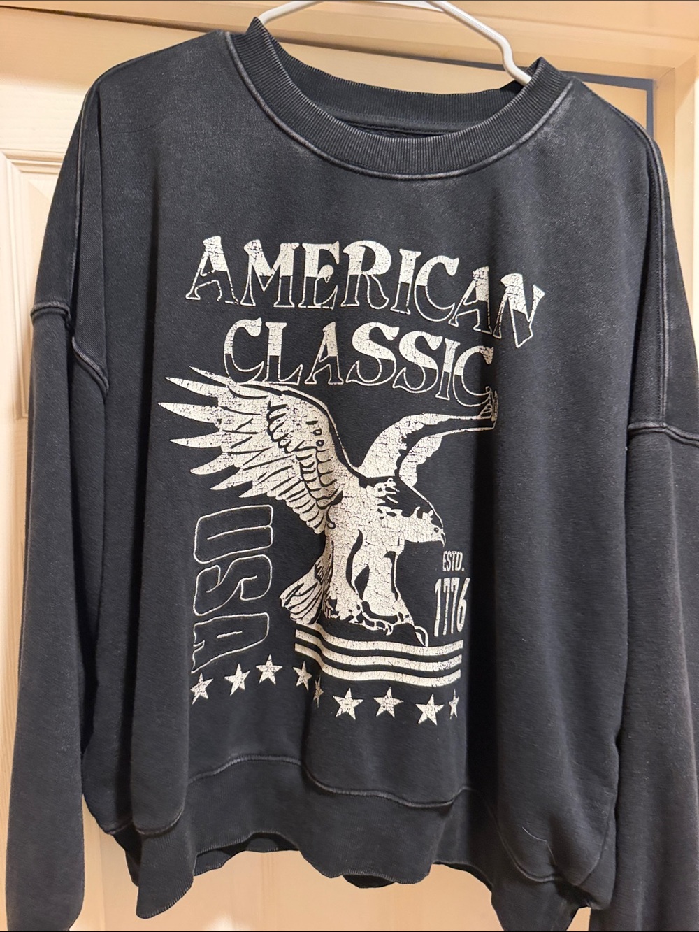 Zoe + Liv Black Crewneck Sweatshirt with White Eagle Graphic